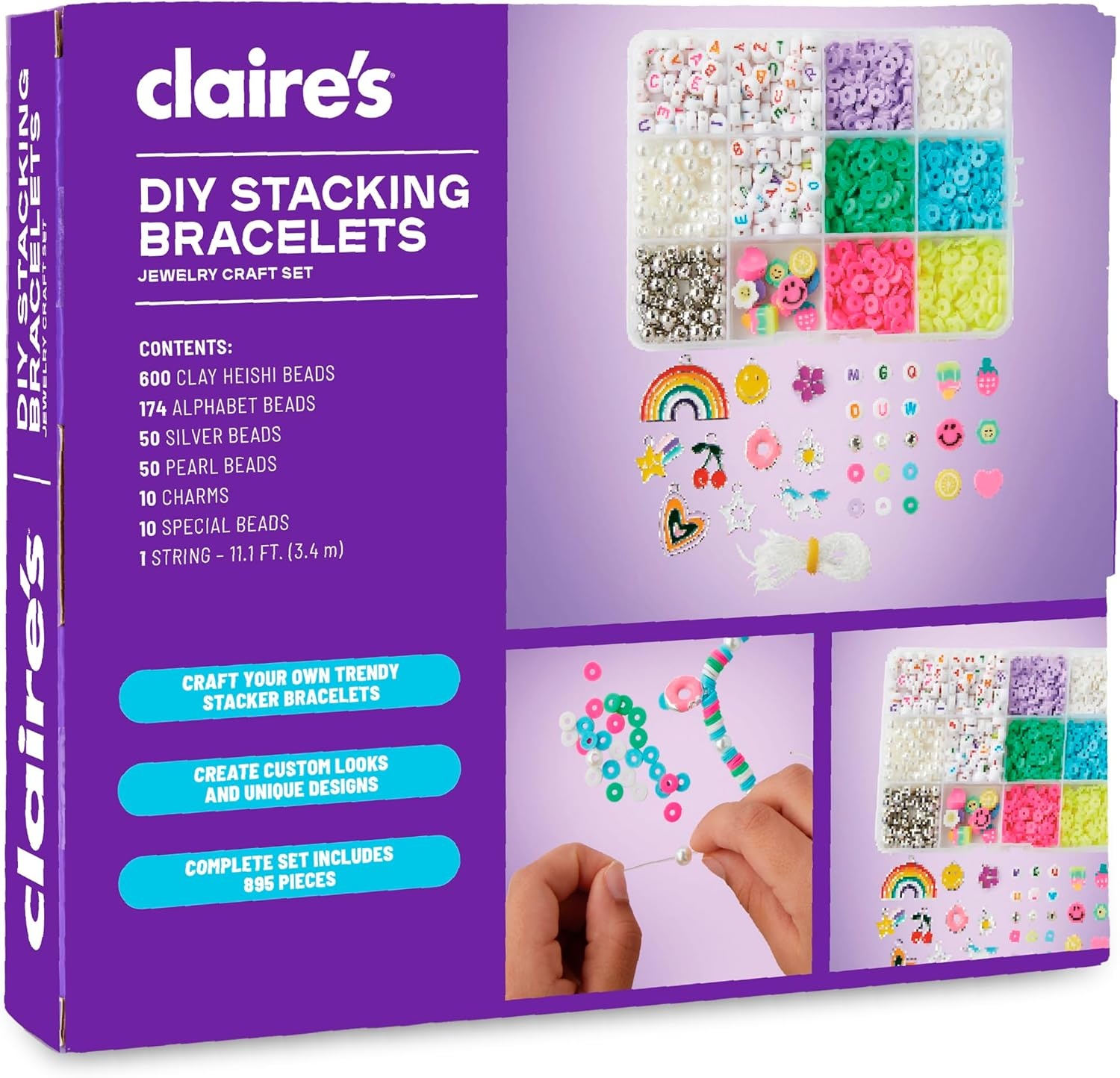 image:imageClaires DIY Bracelet Kit 895Piece Jewelry Making Supplies Set Clay Heishi Beads Alphabet Charms String Friendship Bracelet Kit for Girls Arts amp Crafts Activity Fashion Accessory Gift Age 8