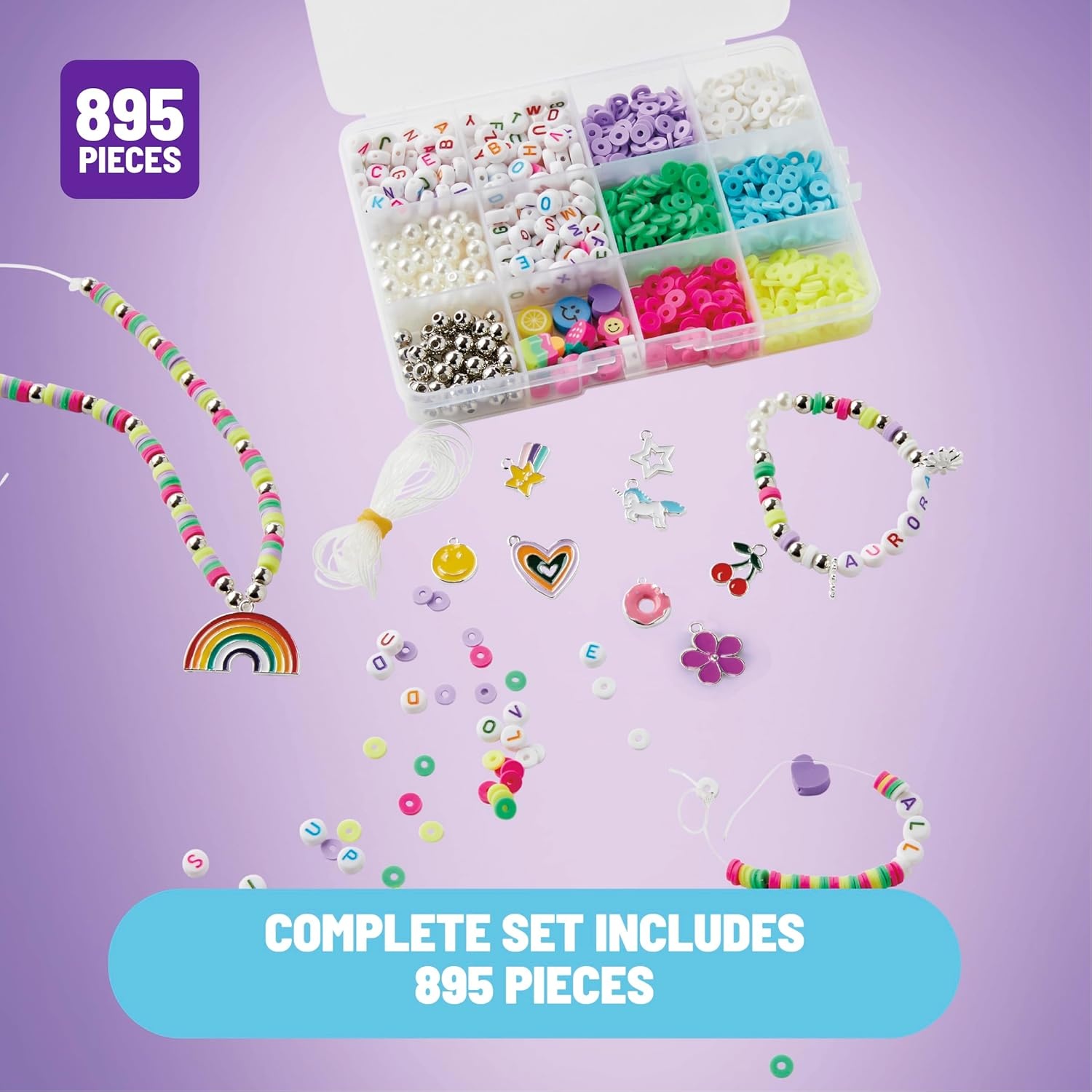 image:imageClaires DIY Bracelet Kit 895Piece Jewelry Making Supplies Set Clay Heishi Beads Alphabet Charms String Friendship Bracelet Kit for Girls Arts amp Crafts Activity Fashion Accessory Gift Age 8