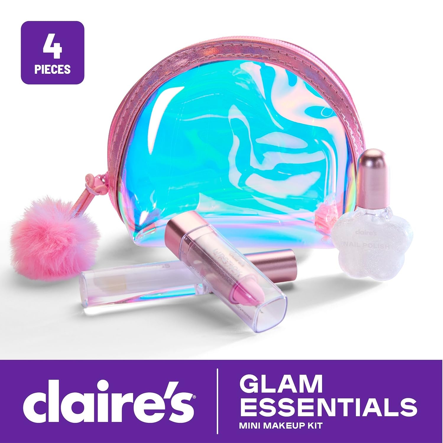 image:imageClaires Glam Essentials Kids Makeup Kit 4Piece Real Cosmetic Set with Mini Pouch Lip Gloss Lipstick amp Nail Polish Pretend Play Make Up for Kids Ages 6 Girl Toys amp Beauty Activity Gift