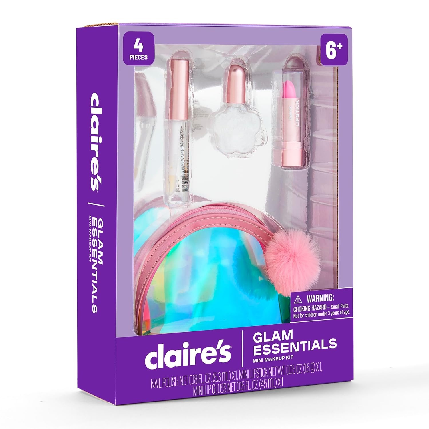 image:imageClaires Glam Essentials Kids Makeup Kit 4Piece Real Cosmetic Set with Mini Pouch Lip Gloss Lipstick amp Nail Polish Pretend Play Make Up for Kids Ages 6 Girl Toys amp Beauty Activity Gift