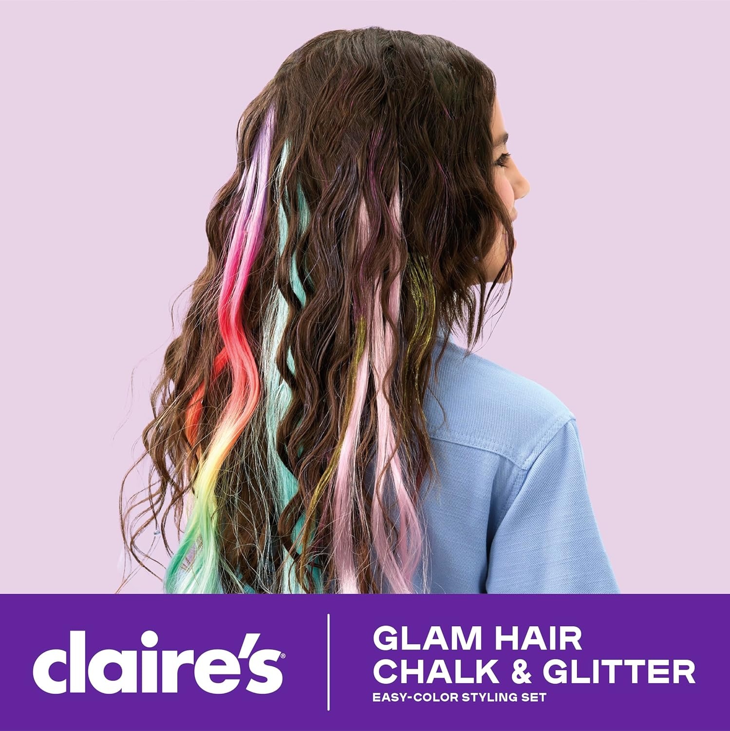 image:imageClaires Hair Chalk amp Glitter Styling Kit 13Piece Temporary Hair Color Set with Washable Chalk Pens Glitter Gels Clipin Extensions amp Tools Girl Toys amp Beauty Activity Fashion Craft Gift Ages 6