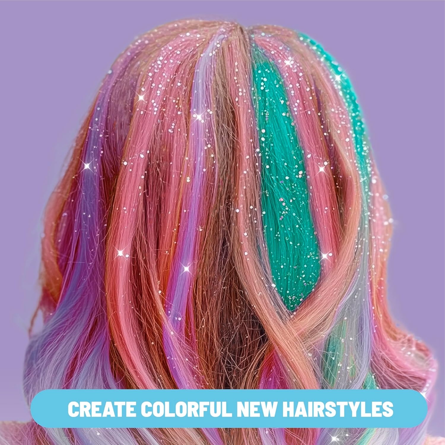 image:imageClaires Hair Chalk amp Glitter Styling Kit 13Piece Temporary Hair Color Set with Washable Chalk Pens Glitter Gels Clipin Extensions amp Tools Girl Toys amp Beauty Activity Fashion Craft Gift Ages 6
