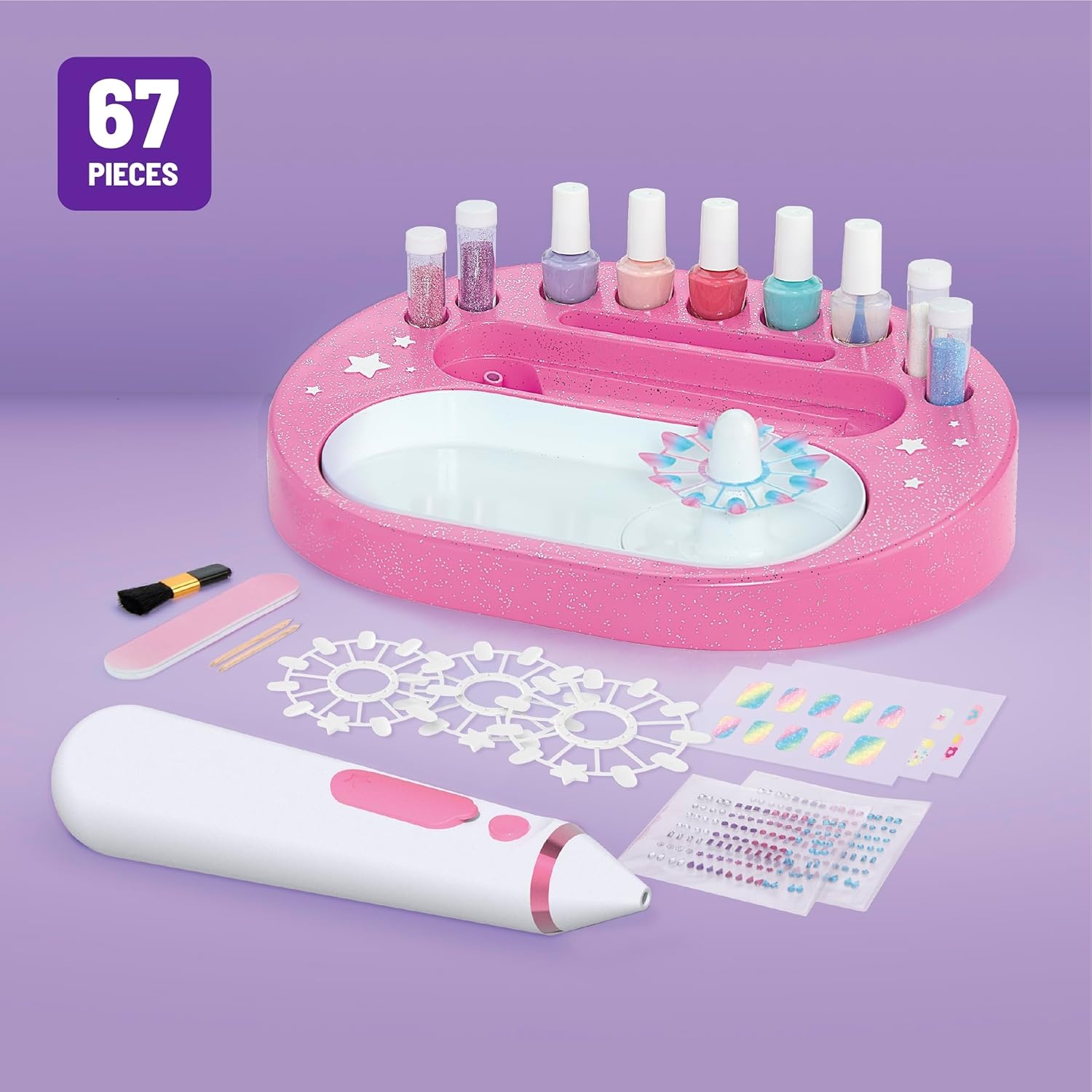 image:imageClaires Kids Nail Art Kit 67Piece Airbrush Glitter Salon Nail Charms amp Accessories Set Polish PressOn Nails Stickers Wraps Girl Toys amp Beauty Activity Manicure Fashion Gift for Girls Age 8
