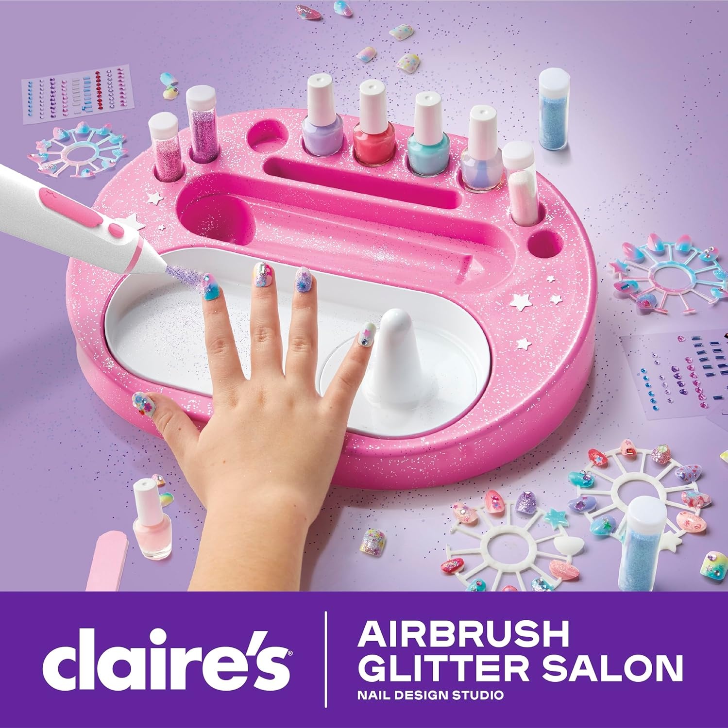 image:imageClaires Kids Nail Art Kit 67Piece Airbrush Glitter Salon Nail Charms amp Accessories Set Polish PressOn Nails Stickers Wraps Girl Toys amp Beauty Activity Manicure Fashion Gift for Girls Age 8