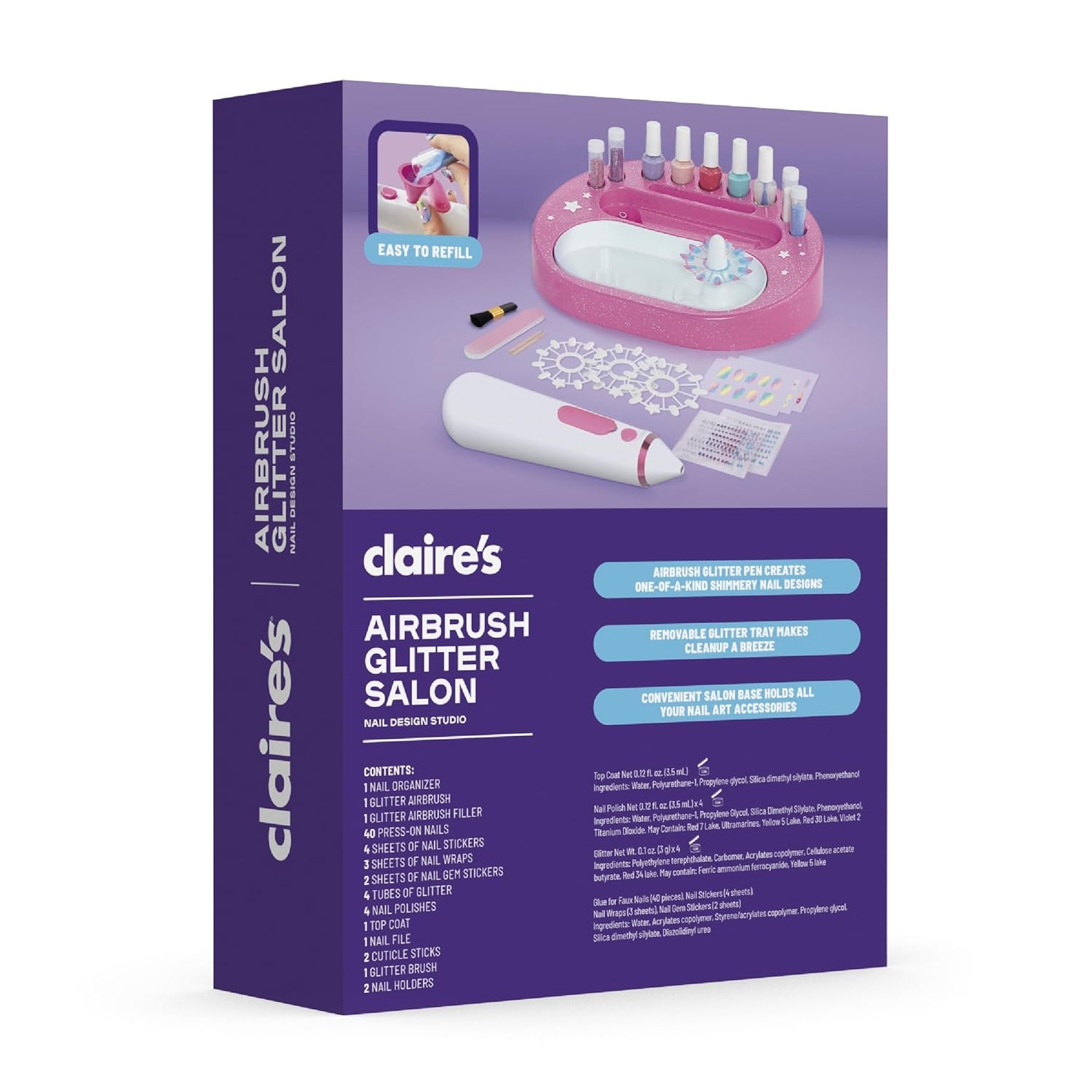image:imageClaires Kids Nail Art Kit 67Piece Airbrush Glitter Salon Nail Charms amp Accessories Set Polish PressOn Nails Stickers Wraps Girl Toys amp Beauty Activity Manicure Fashion Gift for Girls Age 8