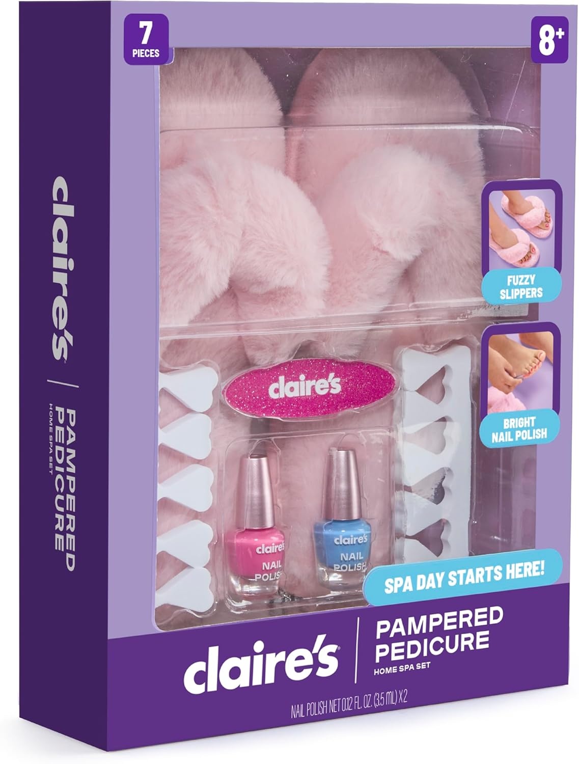 image:imageClaires Kids Pedicure Kit 7Piece Home Spa Set with Fuzzy Slippers Nail Polish Toe Separators amp Nail File Kids Pedicure Tools for Feet Girl Toys amp Beauty Activity Gift for Girls Age 8