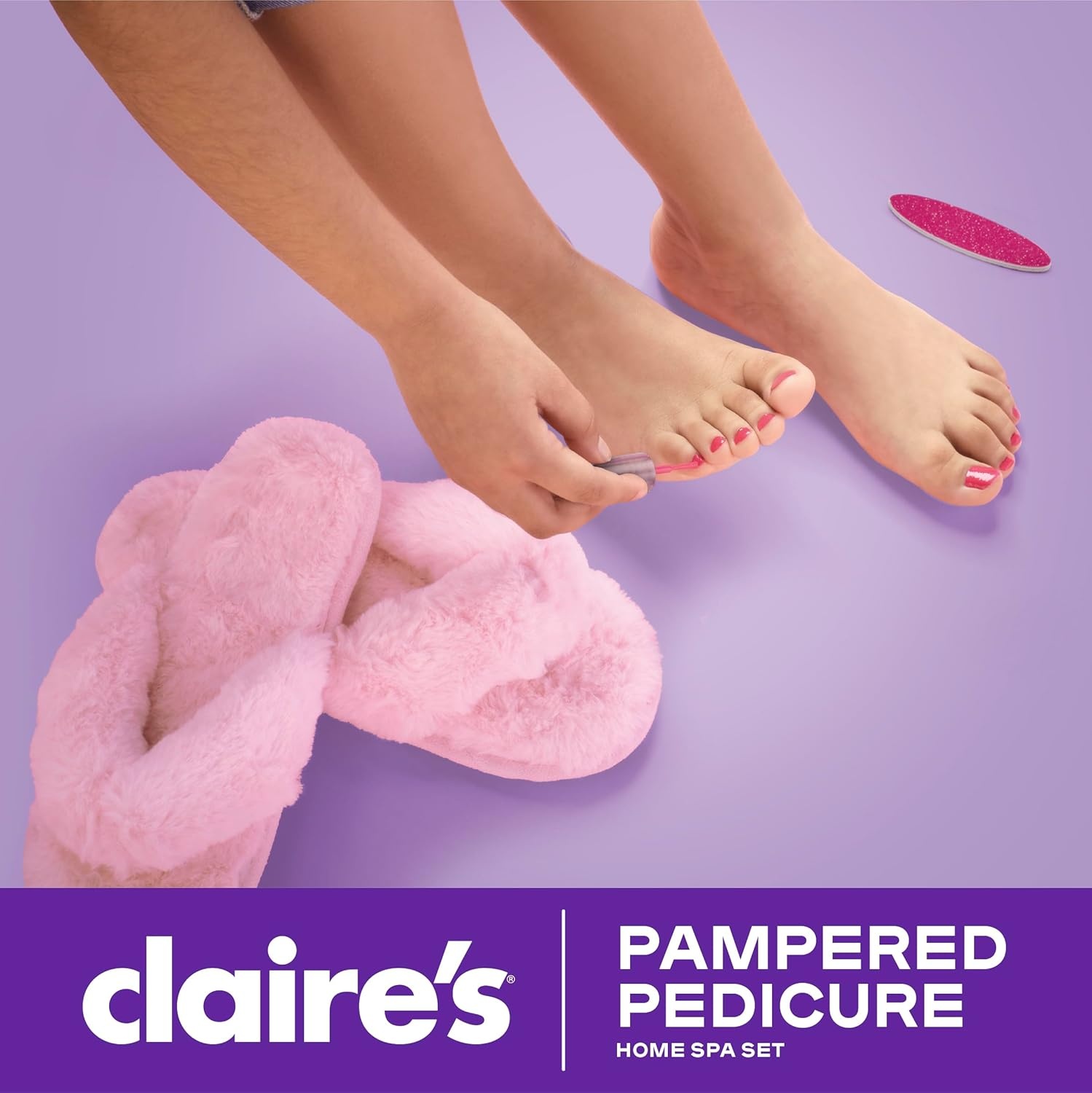 image:imageClaires Kids Pedicure Kit 7Piece Home Spa Set with Fuzzy Slippers Nail Polish Toe Separators amp Nail File Kids Pedicure Tools for Feet Girl Toys amp Beauty Activity Gift for Girls Age 8