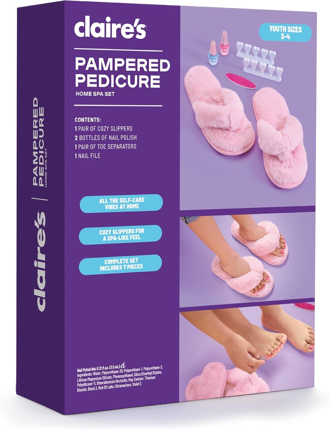 image:imageClaires Kids Pedicure Kit 7Piece Home Spa Set with Fuzzy Slippers Nail Polish Toe Separators amp Nail File Kids Pedicure Tools for Feet Girl Toys amp Beauty Activity Gift for Girls Age 8