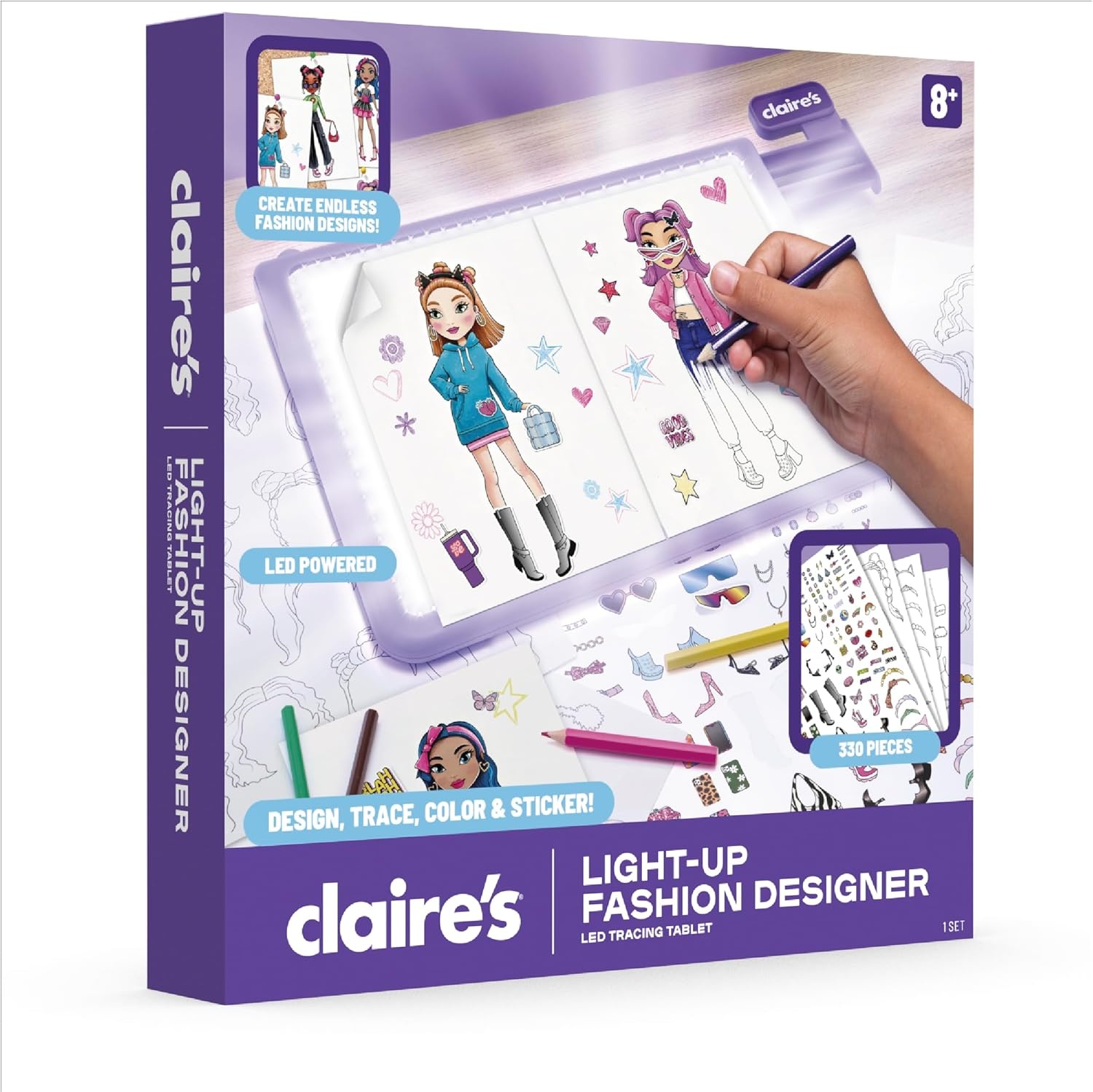 image:imageClaires LightUp Fashion Designer LED Tracing Tablet 330Piece Arts amp Crafts Kit Fashion Templates Stickers Colored Pencils amp Paper Kids Coloring amp Drawing Board Activity Girls Toy GiftAge 8