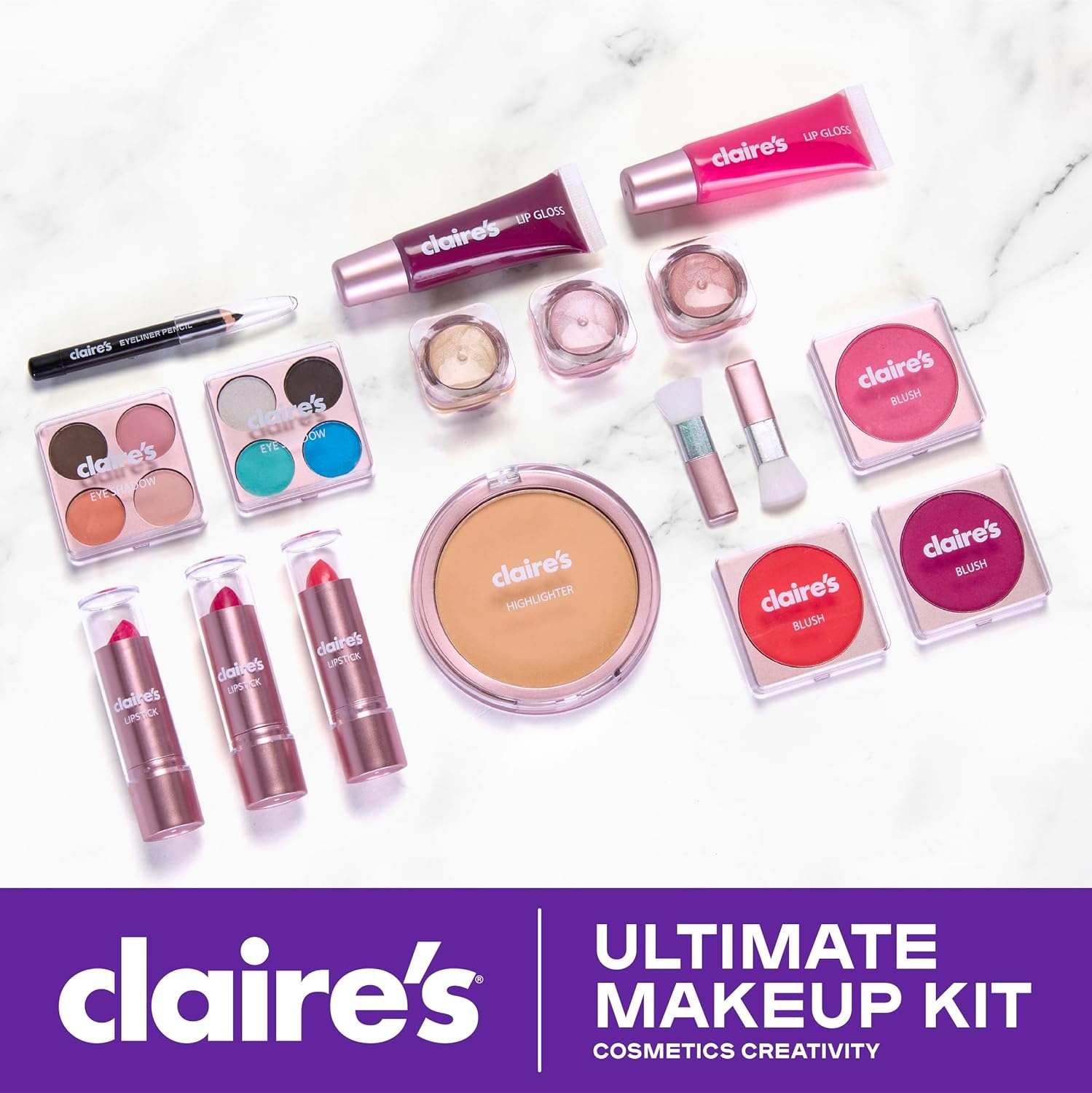 image:imageClaires Ultimate Makeup Kit 18Piece Real Cosmetic Set Makeup for Kids 812 Girl Toys amp Beauty Activity Gift with Lip Gloss Lipstick Eyeshadow Eyeliner Blush Highlighter amp Carry Case