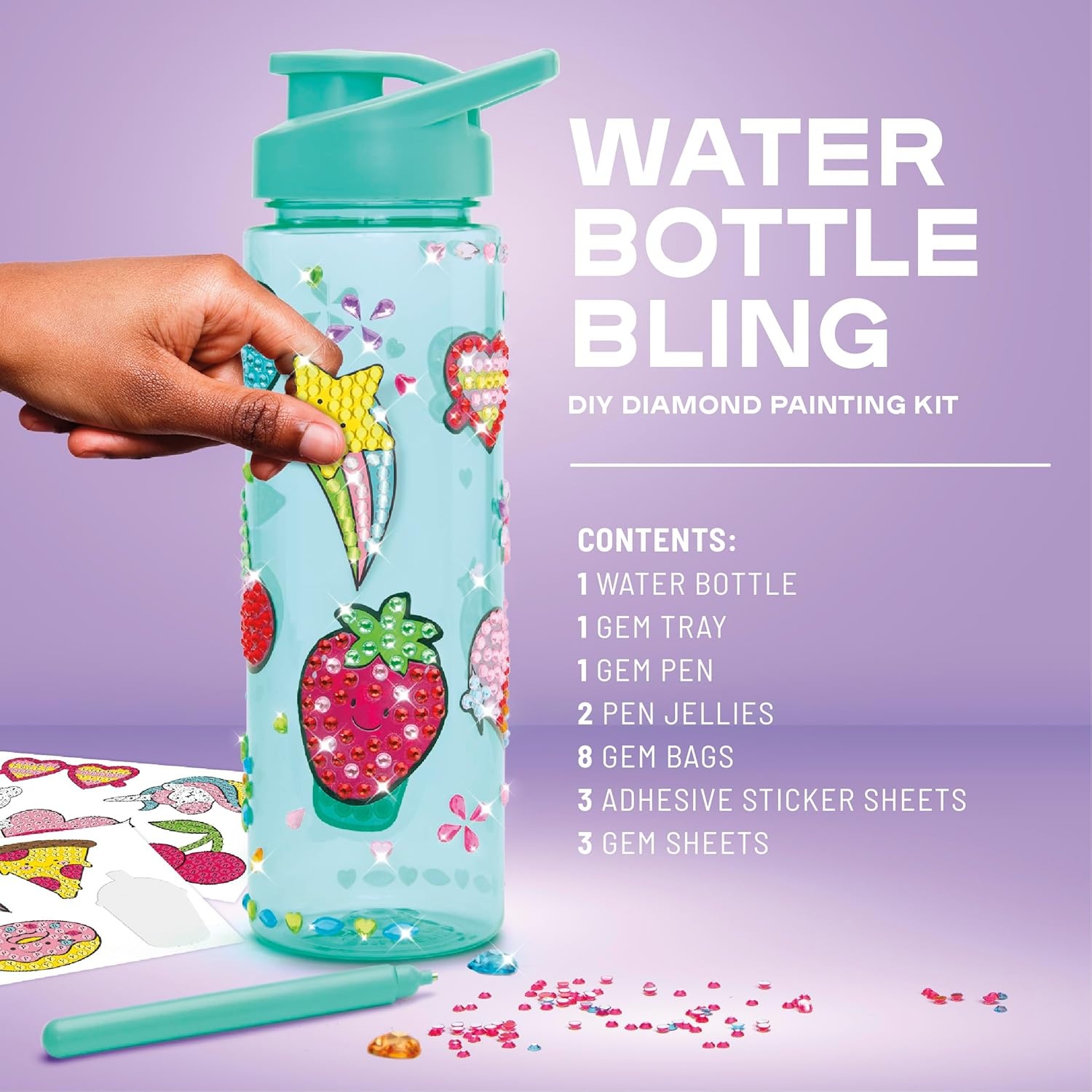 image:imageClaires Water Bottle Bling Decorating Set DIY Diamond Painting Kit 24 Oz BPAFree Bottle 990 Diamond Art Gems Unicorn Heart amp Fun Stickers Girl Toys Craft Kits for Gift Ages 8
