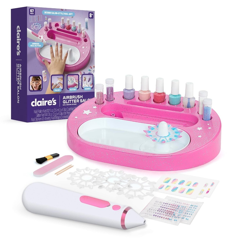 image:imageClaires Kids Nail Art Kit 67Piece Airbrush Glitter Salon Nail Charms amp Accessories Set Polish PressOn Nails Stickers Wraps Girl Toys amp Beauty Activity Manicure Fashion Gift for Girls Age 8