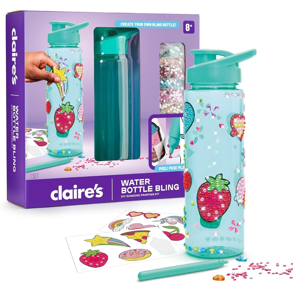 image:imageClaires Water Bottle Bling Decorating Set DIY Diamond Painting Kit 24 Oz BPAFree Bottle 990 Diamond Art Gems Unicorn Heart amp Fun Stickers Girl Toys Craft Kits for Gift Ages 8